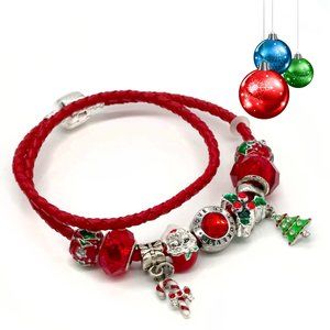 Christmas theme double leather bracelet.
